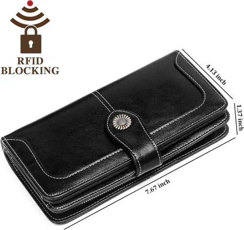 Vista 3 de FALAN MULE Cartera de cuero genuino RFID bloqueo gran capacidad Trifold señoras cartera.