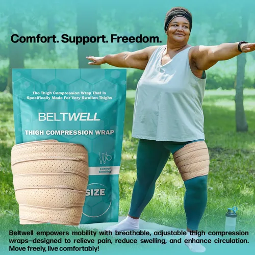 Vista 6 de Beltwell® Envoltura para muslos para piernas hinchadas, linfedema, venas varicosas, lipedema, edema, circulación, pesadez, poscirugía y coágulos