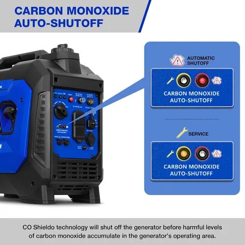 Vista 4 de BILT HARD Generador de gas de 2500 W, generador inversor silencioso de 4 tiempos de 80 cc con sensor de CO, listo para paralelo, receptáculo dúplex