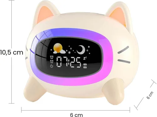 Vista 9 de ANALOI Reloj despertador para niños, reloj despertador Ok to Wake para niños, reloj de luz nocturna para dormitorio, reloj despertador para gatos