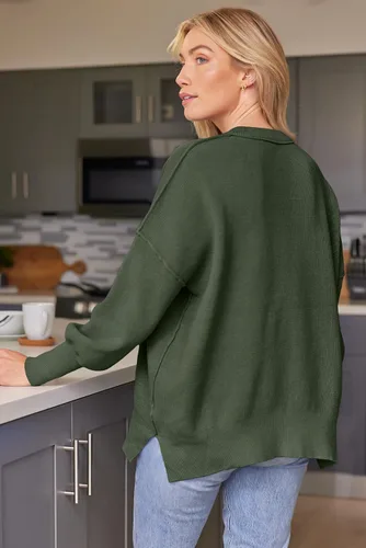 Vista 56 de Lillusory - Suéter extragrande con mangas de murciélago y cuello redondo para mujer, prenda moderna de otoño de tejido de punto sin botones
