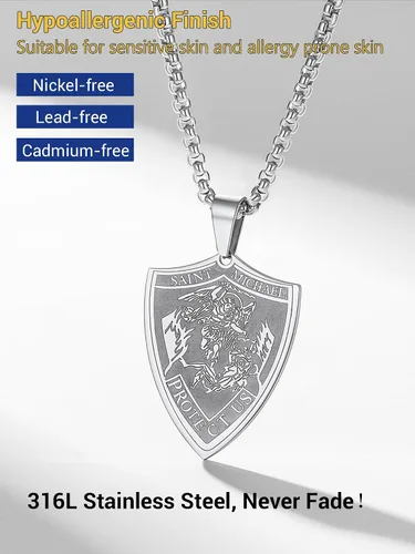 Vista 5 de Prosteel. - Collar con dije y cadena de San Miguel Arcángel, joyería religiosa católica.