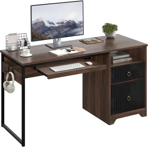 Vista 10 de Bestier - Escritorio de computadora de 48 pulgadas con cajones, escritorio de oficina con almacenamiento, escritorio de escritura de madera Cereza