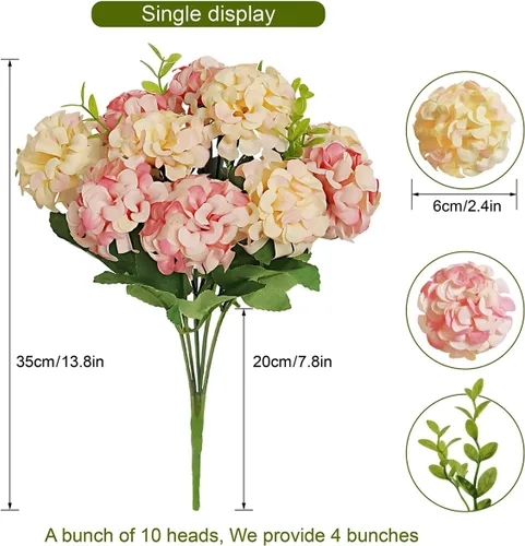 Vista 2 de 4 paquetes de flores artificiales de hortensias pequeñas, ramo de flores falsas de seda para decoración del hogar, fiesta de boda, 1 paquete de 10