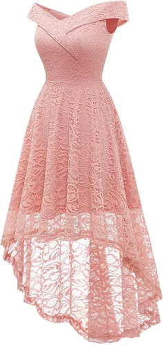 Vista 2 de HomRain - Vestido elegante con encaje floral para mujer, con hombros descubiertos y dobladillo asimétrico, para bodas, cócteles y fiestas