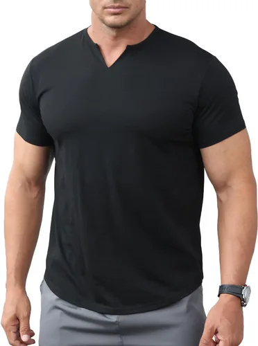 Vista 2 de Camisetas de manga corta para hombre, estilo casual, ajuste regular, cuello en V, a la moda, deportivas, básicas