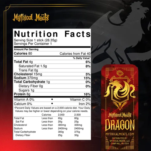 Vista 2 de Mythical Meats Sabor original (dragón) Paquete de 12 palitos de bocadillo – Alligator con carne de res y cerdo estilo cajún – Carnes secas