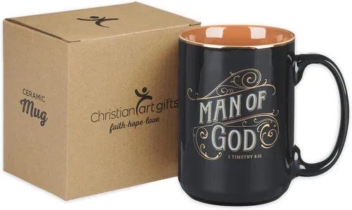 Vista 6 de Christian Art Gifts Taza grande de cerámica inspiradora con escritura bíblica para café y té para hombres: Versículo bíblico que anima al hombre