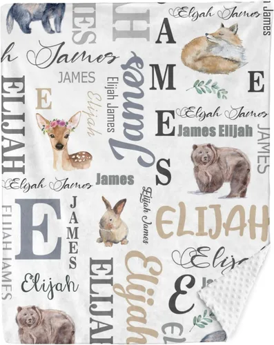 Vista 8 de Manta de bebé personalizada con nombre, manta de felpa de doble capa con respaldo punteado, manta de bebé niño recién nacido, suave animales