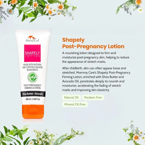 Vista 2 de Mommy Care Shapely Loción reafirmante después del embarazo: aprieta la piel, reduce las estrías y aumenta la elasticidad con manteca de karité