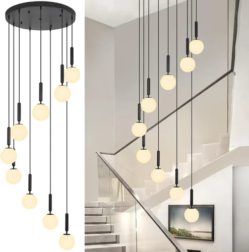 Vista 33 de Lámpara Colgante Negra Moderna Accesorio de Luz Colgante para Isla de Cocina de Mediados de Siglo con Lámpara Colgante de Globo Iluminación Colgante