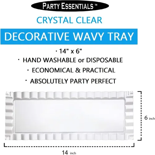Vista 3 de Party Essentials Bandejas onduladas decorativas desechables de plástico duro, 14 "x 6", transparentes