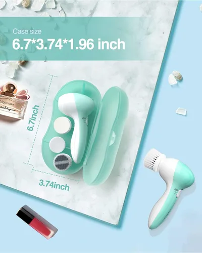 Vista 8 de TOUCHBeauty Juego de cepillos faciales portátiles con estuche y 3 cabezales de cepillo giratorio, cerdas de limpieza de poros profundos de 0.002 in