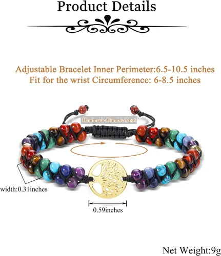 Vista 6 de GEHECRST Pulsera natural de cristal curativo de 7 chakras, cuentas redondas de reiki, pulsera elástica para mujeres y hombres, joyería de yoga