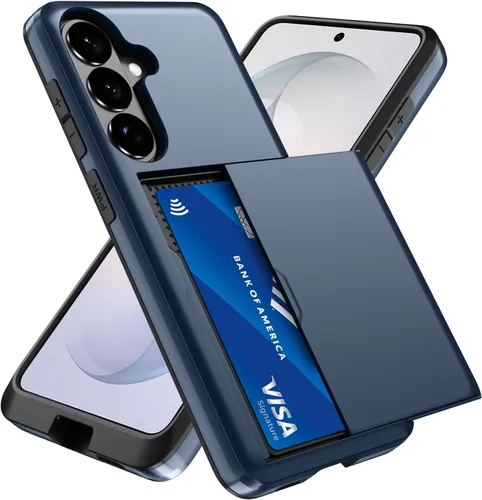 Vista 101 de Qinmay Funda compatible con iPhone 7 Plus/8 Plus con tarjetero, doble capa a prueba de golpes, funda protectora resistente con ranura oculta Negro