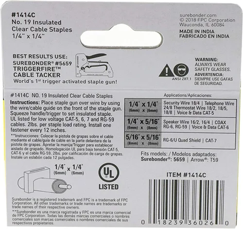 Vista 4 de Surebonder Grapas de cable aisladas, transparentes, para seguridad, termostato, cables telefónicos, cable Ethernet Cat-5 y otros cables de hasta