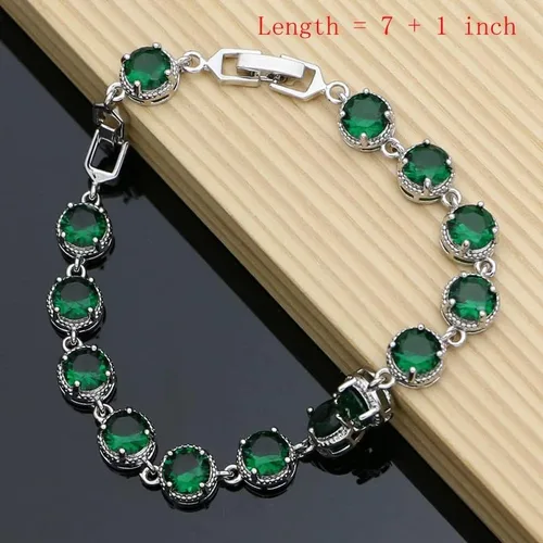 Vista 2 de THANG8668 - Juego de aretes de plata de ley 925 para mujer, joyería fina, esmeralda, joyería nupcial, juego de collar de 7 colores (verde)