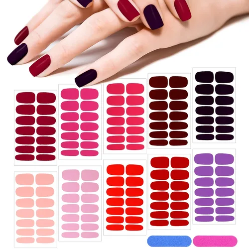 Vista 14 de 140 piezas, 10 hojas de calcomanías de uñas de envoltura completa, tiras de esmalte con degradado, calcomanías autoadhesivas con purpurina, tiras