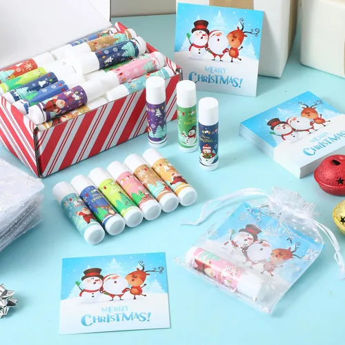 Vista 5 de Juego de 144 bálsamos labiales de Navidad, 48 bálsamos labiales de Feliz Navidad, regalos de agradecimiento para compañeros de trabajo, amigas