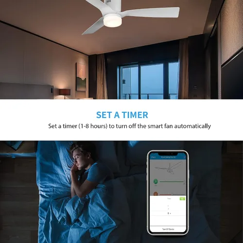 Vista 7 de SMAAIR Ventilador de techo inteligente de 52 pulgadas con luces y motor de CC de 10 velocidades, funciona con control remoto, Alexa/Google