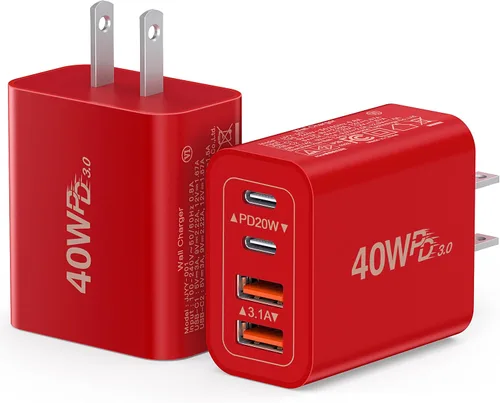 Vista 18 de [Paquete de 2] Cargador de pared USB C, cargador tipo C de 40 W, bloques de 40W 2Pack Azul bebé