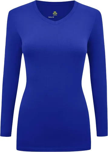 Vista 28 de Natural Uniforms - Camiseta de manga larga con cuello en V para mujer, para usar debajo de la ropa quirúrgica Aguamarina