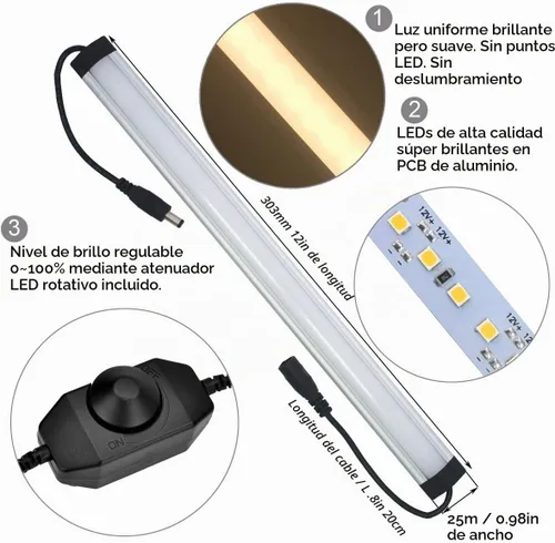 Vista 3 de Litever - Kit de luz para debajo del gabinete, 3 barras de luz LED de 20 W regulables Blanco cálido súper brillante 1000 lúmenes para gabinetes