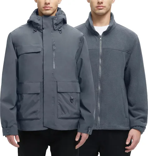 Vista 10 de YGREYG Chaquetas de invierno impermeables 3 en 1 para hombre, para esquí, abrigo de lluvia y nieve, con forro acolchado, cortavientos