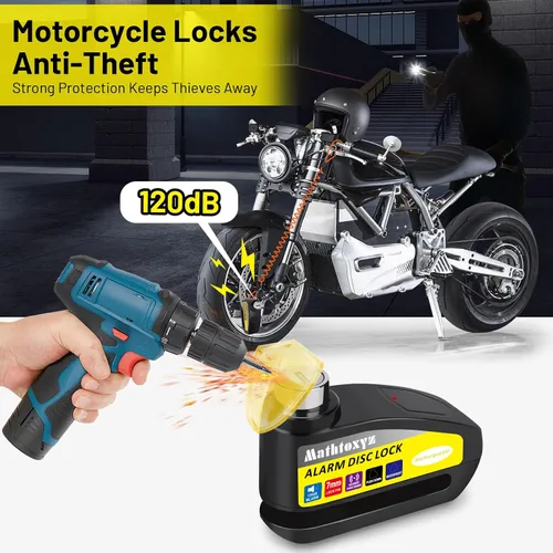 Vista 2 de Cerradura de motocicleta recargable, 120 dB, bloqueo de disco de alarma antirrobo, bloqueo de disco de seguridad, impermeable, con cable
