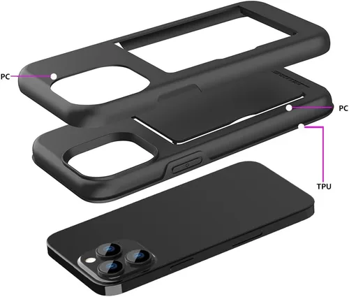 Vista 7 de Funda protectora para iPhone 15 Pro con tarjetero y ranura para tarjeta de crédito, color negro