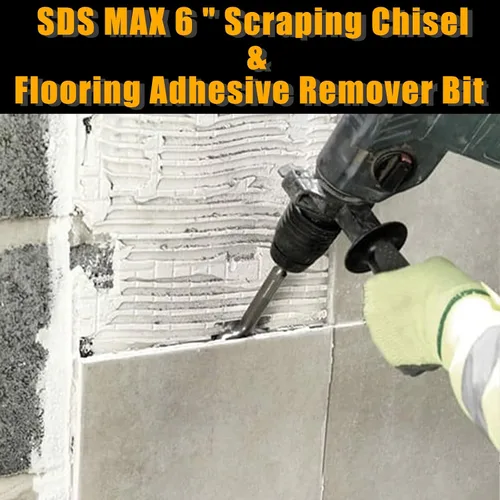 Vista 2 de Azulejo de 6 pulgadas de ancho y cincel Thinset Scaling Shank SDS-Max, broca de extracción de raspador de 6 x 15 pulgadas, ideal para taladros