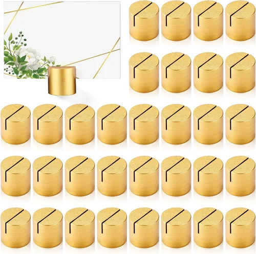 Vista 11 de Affrolling 12 soportes dorados para tarjetas de lugar, de madera, para números, mini soporte de mesa cilíndrica a granel para tarjetas