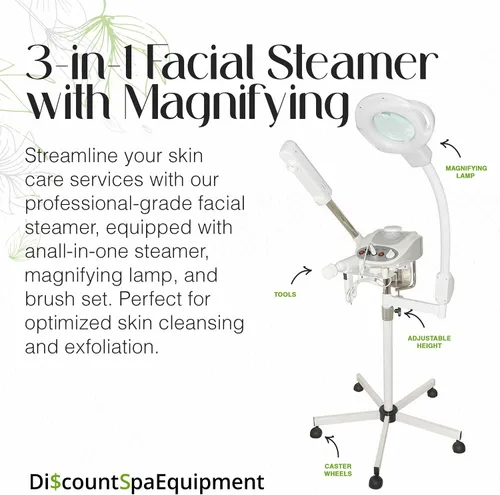 Vista 2 de Discount Spa Equipment - Vaporizador facial de ozono 3 en 1, vaporizador facial para esteticista con lámpara de aumento de dioptrías 5X, juego