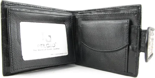 Vista 5 de Pelgio Genuino Python serpiente piel piel mujer plegable cartera monedero, Negro -, Billetera plegable