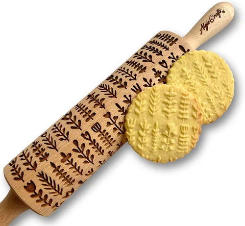 Vista 9 de Rodillo de gofrado BLOOMY con patrón floral – Rodillo para masa y arcilla para galletas y cerámica en relieve - Sello para galletas y cerámica