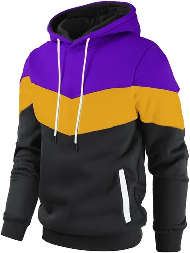 Vista 2 de Gesean Sudadera con capucha, de manga larga, para hombre, diseño de bloque de color, estilo informal, con bolsillo