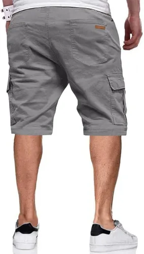 Vista 2 de JMIERR Pantalones cortos de sarga para hombre con cordón de algodón clásico elástico con 6 bolsillos