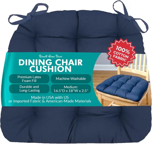 Vista 95 de Barnett Home Decor Ticking Stripe Berlin Blue - Almohadilla para silla de comedor con lazos, tamaño mediano 18, relleno de espuma de látex, lavable