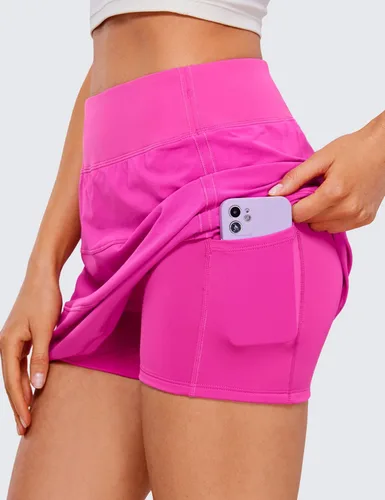 Vista 5 de CRZ YOGA Faldas de tenis de cintura alta para mujer con 3 bolsillos, línea A, ligeras, bonitas, atléticas, casuales, faldas pantalón