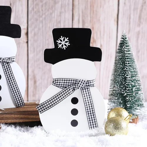 Vista 2 de Decoraciones de Navidad - 2 piezas de señales de muñeco de nieve de madera de invierno, muñeco de nieve blanco de pie de granja de invierno