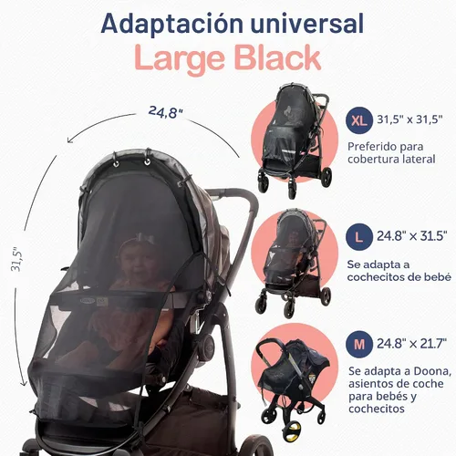 Vista 6 de Extensor de parasol para cochecito – Cubierta universal con clip para cochecito de bebé, protección UV, malla transparente transpirable, ajuste