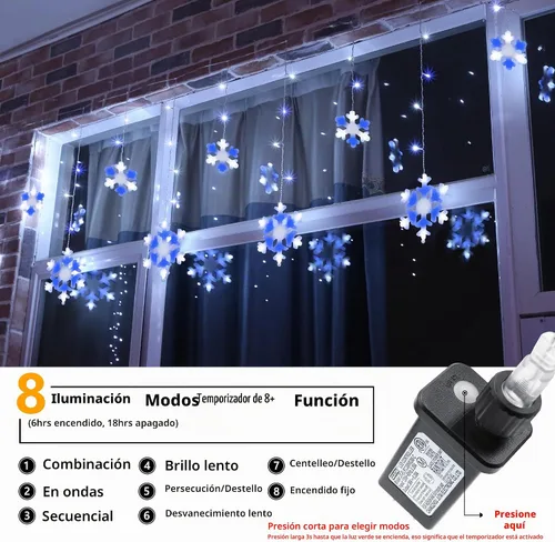 Vista 2 de Luces de Copo de Nieve de Navidad, 10.66 pies, 168 Luces LED de Carámbanos para Exteriores con 14 Gotas, 8 Modos Impermeables Conectables