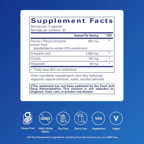 Vista 2 de Pure Encapsulations Tribulus Formula, 90 Cápsulas Suplemento de apoyo de testosterona*, extracto de Tribulus Terrestris, hipoalergénico, sin