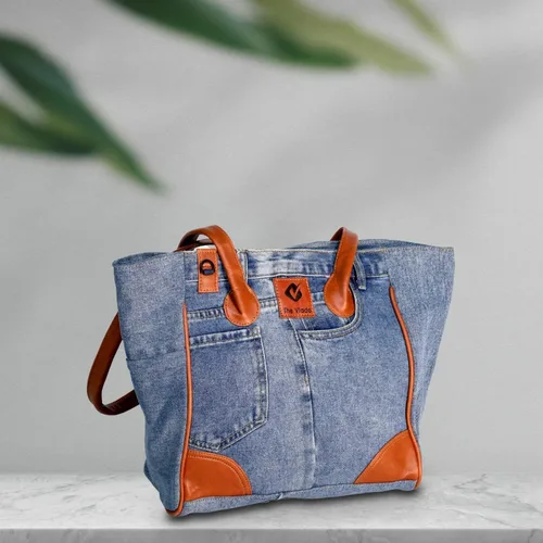 Vista 4 de THE VIADO Bolso de hombro de mezclilla para mujer, bolso de mano de gran capacidad con retro