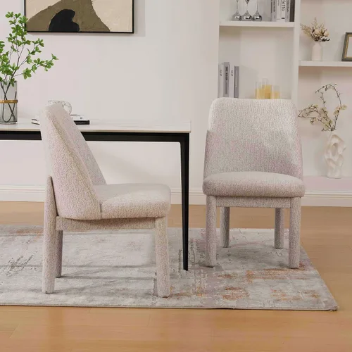 Vista 4 de Modern Minimalist Style Dining Chair,High Curved Backrest Conversation Chair,Comfortable Chenille Side Chairs for Living Beige Set of 2