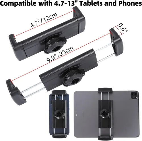 Vista 5 de Soporte para tablet para soporte de micrófono/cinta de correr/bicicleta giratoria/cochecito/carrito de golf/manillar/bicicleta estacionaria, soporte
