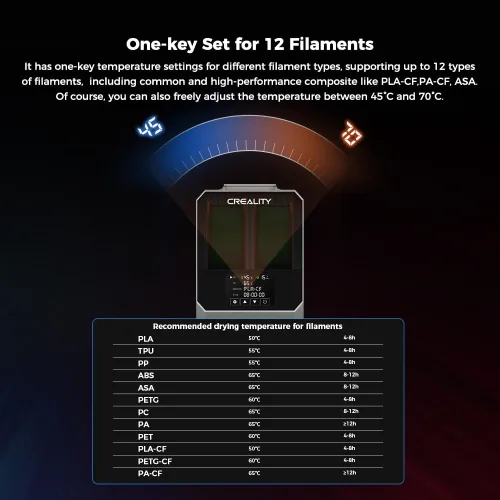 Vista 6 de Secador de Filamento Oficial Creality Space Pi Plus, Compatible con Material PLA PETG ABS de 1.75mm/2.85mm, Deshidratador de Filamento, Soporte