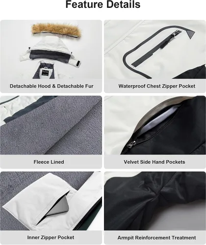 Vista 6 de Pursky Chaqueta de esquí impermeable para hombre, abrigos de nieve de invierno, abrigos con capucha de piel, parka