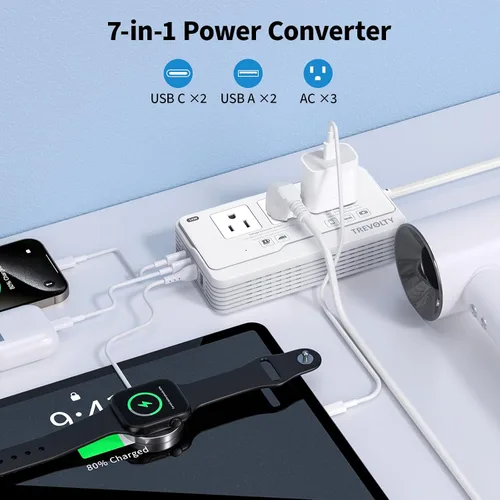 Vista 3 de Convertidor de voltaje de 2000 W 220 V a 110 V de EE. UU. a Europa para secadores de pelo, combo de adaptador de convertidor de corriente 7 en 1