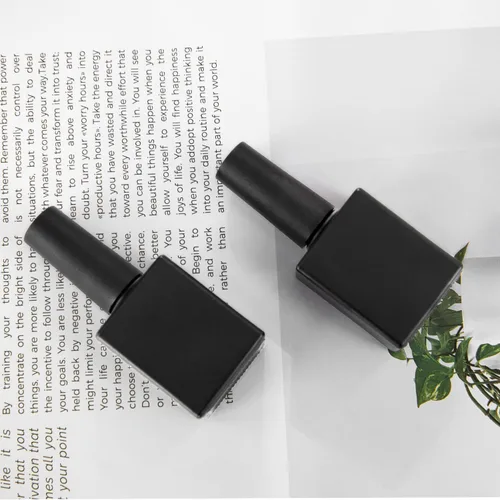 Vista 8 de Botellas vacías de esmalte de uñas de gel con cepillo de 0.3 onzas líquidas, color negro, cuadrado opaco de vidrio rellenable, botellas de esmalte